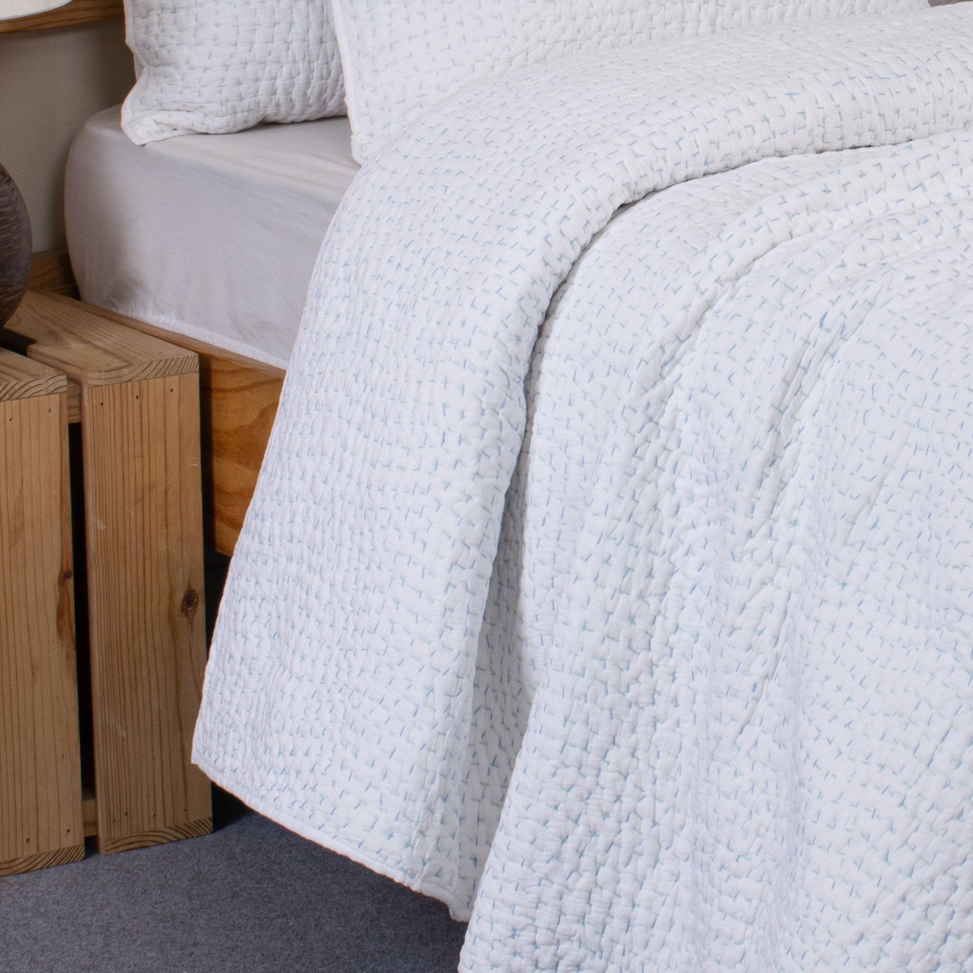 White Solid Cotton Kantha Quilt Double Bed & Single
